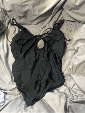 aerie Black Scoop-Neck One-Piece Swimsuit
